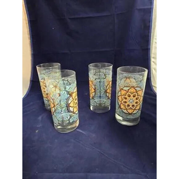 Vintage Crisa Glass Tumblers with Mandala Design - Retro Bohemian Drinkware - Picture 1 of 4